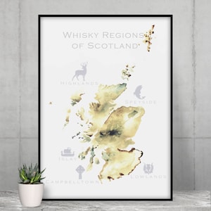Whisky Karte von Schottland Art Print, Whisky Geschenkidee, Geschenke für Männer, Geschenkidee für Ihn, Scotch Bourbon Whisky Geschenk, Bar Dekor, schottische Kunst