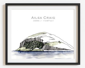 Ailsa Craig Watercolor Art Print, Fairy Rock, Scottish Island Art Print, Scotland Island, Puffin Island, Firth of Clyde, Scottish Print