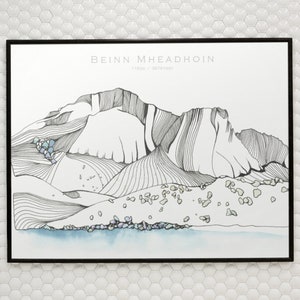 Scottish Mountain Zeichnung - Schottland Kunstwerk - Beinn Mheadhoin Print - Munro Bagging - Scottish Hills - Walker&#39;s Gift - Munroist
