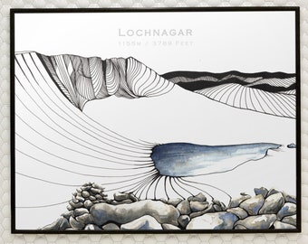 Lochnagar Art Print, Cairngorm Mountain Print,  Scotland Print, Minimalist Wall Art, Hikers Gift, Beinn Chiochan, Grampians, Balmoral