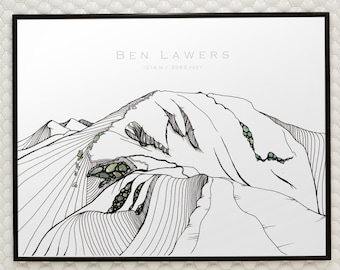 Scotland Art Mountain Drawing, Ben Lawers, Hiking Gift, Mountain Cabin Decor, Wilderness Art Print, Print Wall Art, Munro Climbing Gift Idea