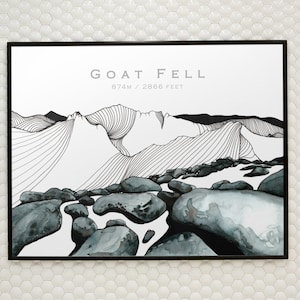Goat Fell Art Print, Isle of Arran, Scotland Picture, Scottish Gift Idea, Munro Bagging, Mountain Drawing, Original line drawing, Modern