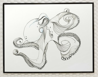 Nautical Octopus Art - Octopus Wall Art - Scottish Gift - Marine Life - Kids Bedroom Decor - Sea Creature Art - Coastline - Squid