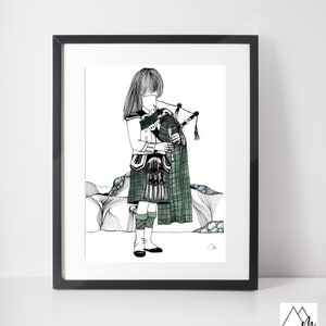 Bagpipes Picture - Bagpiper Gift - Scottish Print - Scotland Art Illustration - Clan Tartan - Personalised Gift - Wedding Gift