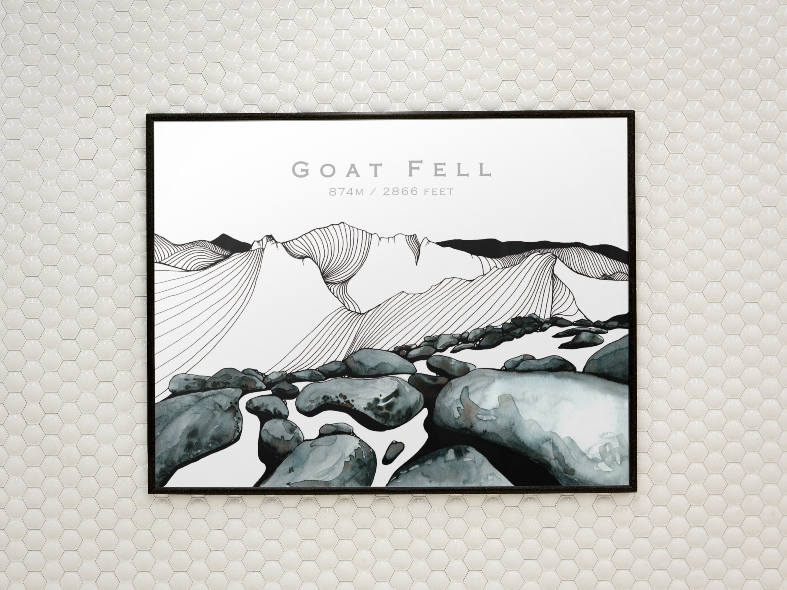 Goat Fell Art Print, Isle of Arran, Scotland Picture, Scottish Gift Idea, Munro Bagging, Mountain Drawing, Original line drawing, Modern
