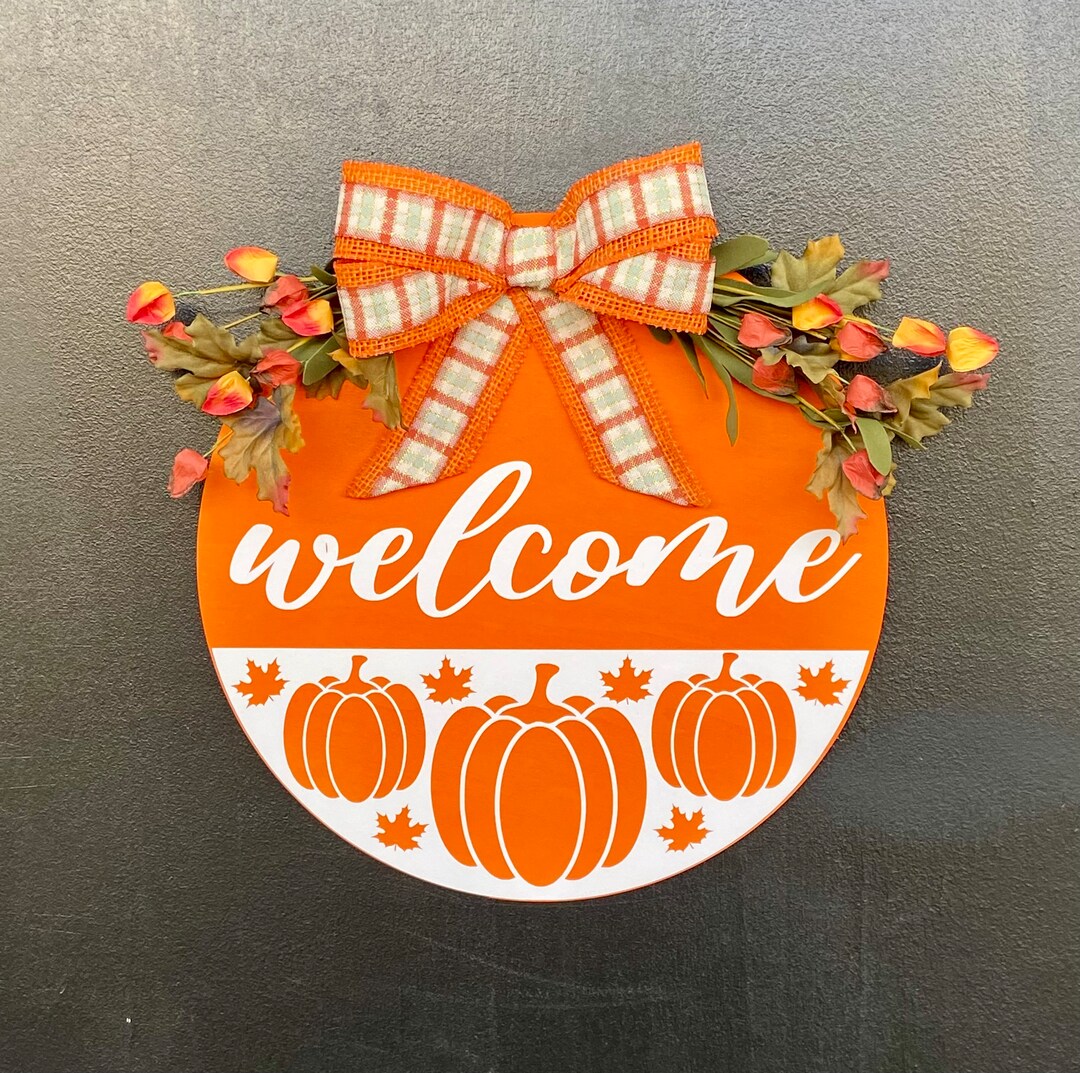 Fall Autumn Door Hanger Sunflowers Pumpkin Sign Etsy