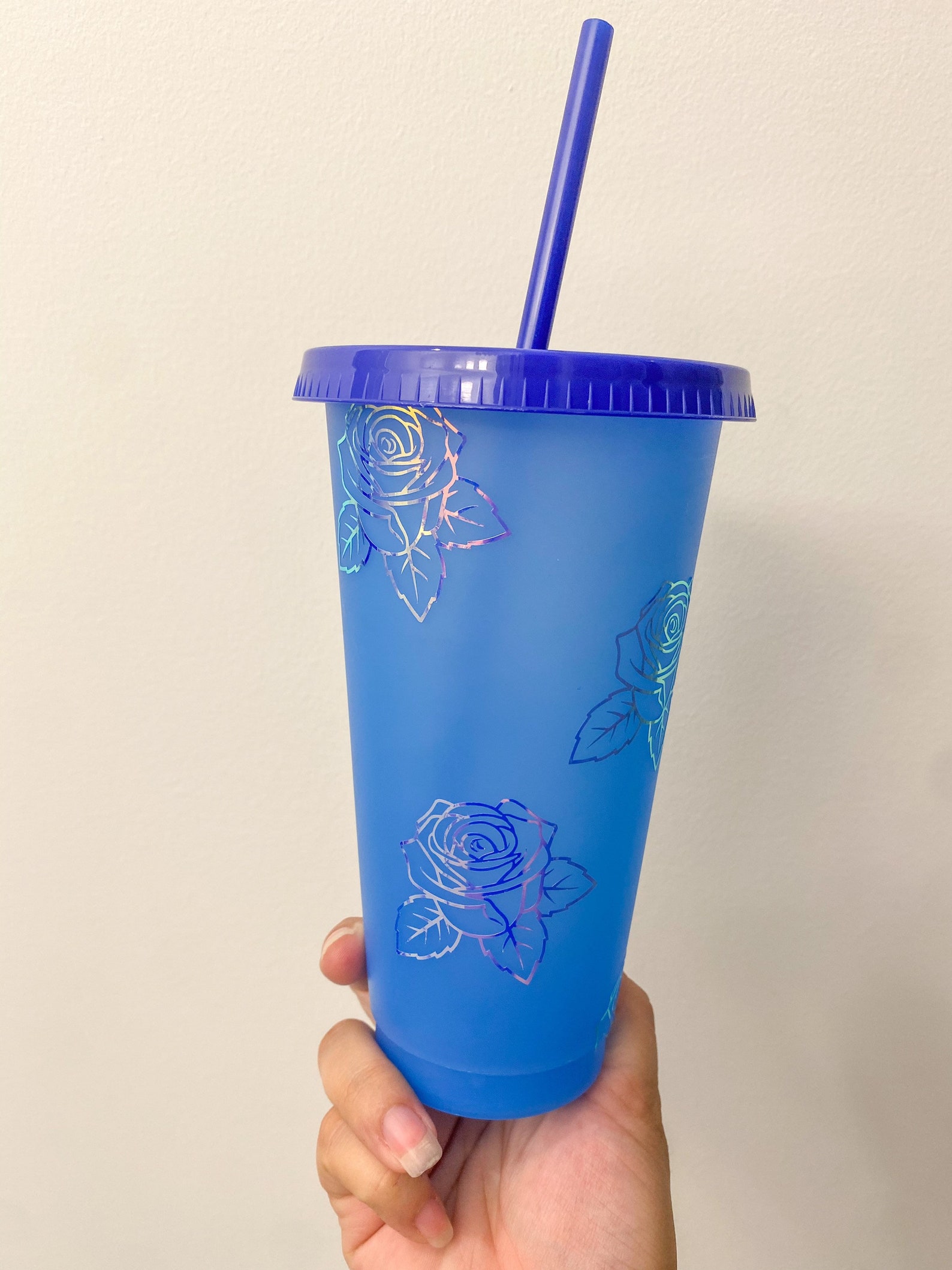 Rose Cup With Reusable Straw and Matching Lid Etsy