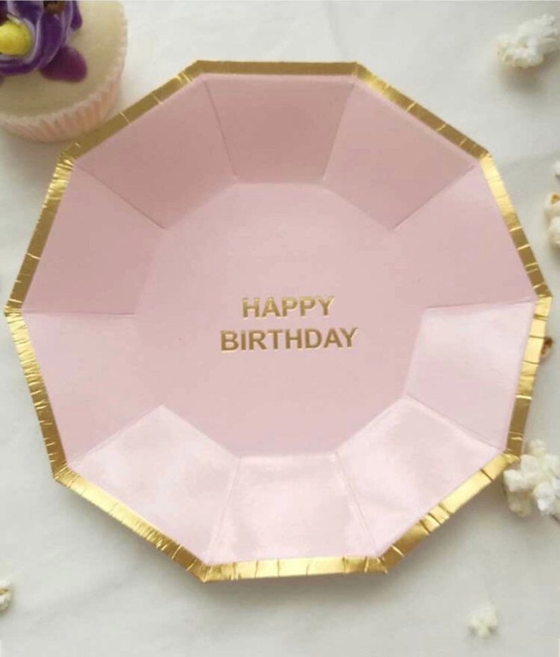 Pink happy birthday dessert plates 8 pcs Etsy Italia