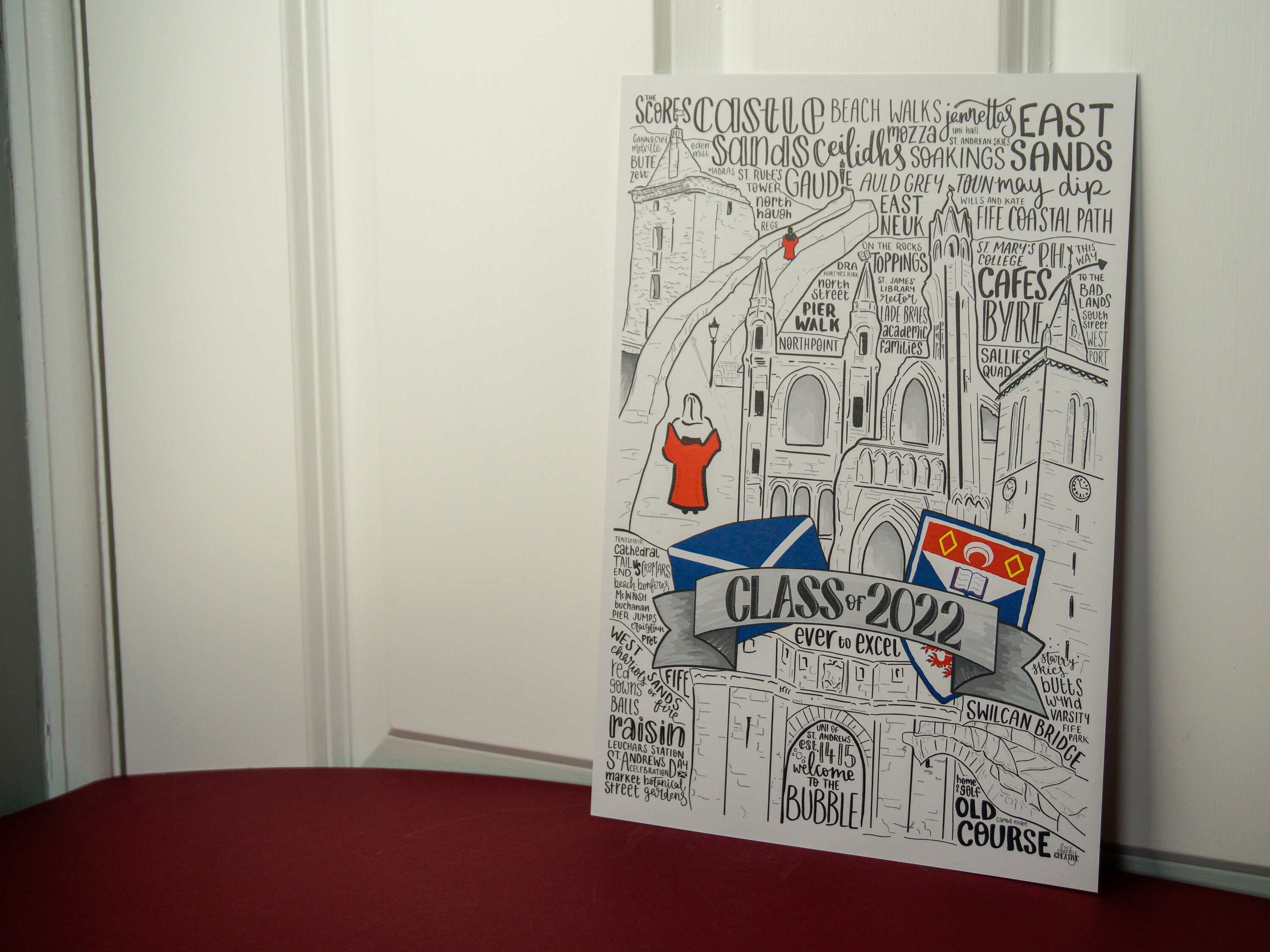 St Andrews University Graduation Gift A4 Poster Handdrawn Commemoration