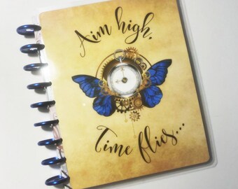 Butterfly Clock Planner Cover: Disc-Bound Reversible Laminated Cover