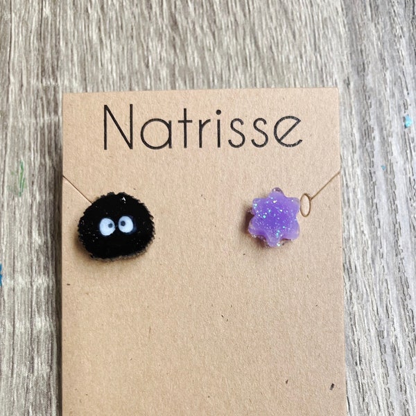 Soot Sprite and Glittery Soot Sprite Candy ECO Resin .925 Sterling Silver Post Earrings