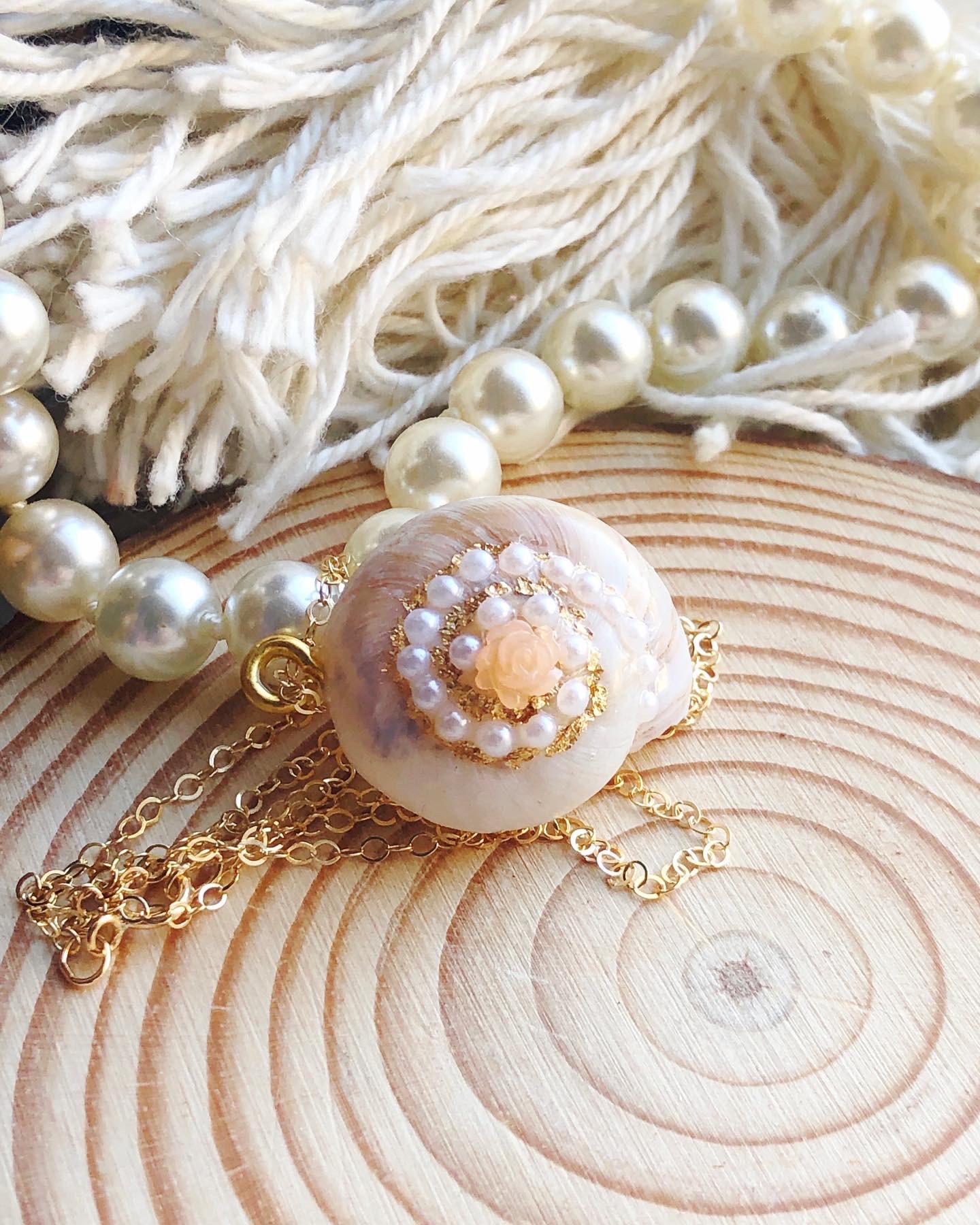 Handcrafted Ornate 14k Gold Filled Snail Shell Necklace With Gold Foil