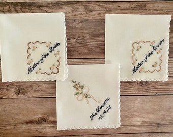 Custom Hand-Embroidered Personalized Handkerchief | Bridal Wedding 100% Linen Handkerchief