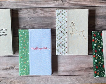 Christmas Embroidered Journal Notebook Covers (Notebook Included) | Hand Embroidered Linen Notebook Cover