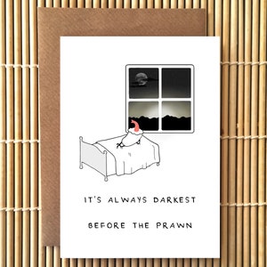 Dark Before Prawn - Sushi Card - Wenskaarten - Sympathy Card - Motivational - Punny - Blank Inside - Eco-Friendly