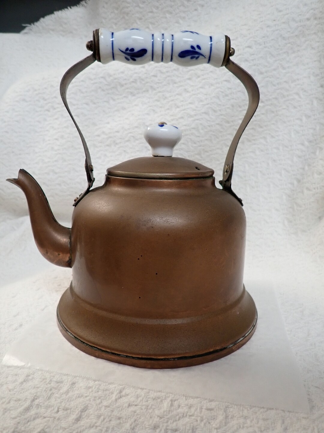 Vintage Copper Tea Kettle With Delft Blue/white Handle and Knob No