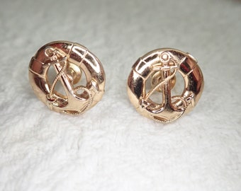 Vintage HICKOK USA Cufflinks  Yacht Sailor Navy Theme  Anchor & Life Preserver Well Made Gold Tone Lovely Ready To Wear