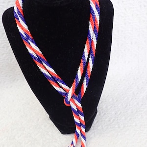 Vintage Glass Seed Bead Necklace/Belt  48&quot; Long, Red White and Blue Beads, Single Strand Wrap Rope Style, No Clasp Design