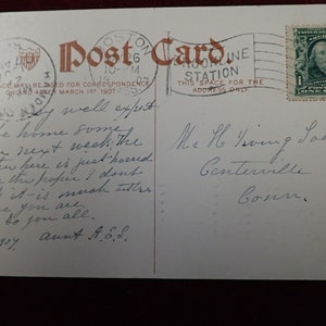 US 1907 1c Franklin stamp, offset printing, on post card, flag cancel,