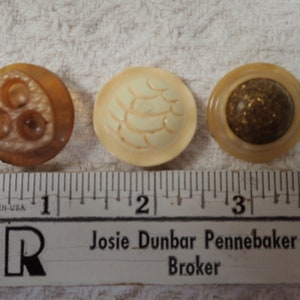 3 Vintage Different Buttons Celluloid Glitter Apple Juice Pie Crust Used