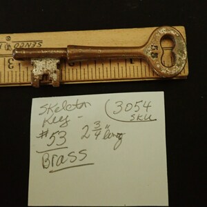 Vintage Brass Skeleton Key, #53, 2 3/4&quot; Long, Good Used Condition