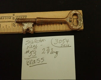 Vintage Brass Skeleton Key, #53, 2 3/4" Long, Good Used Condition