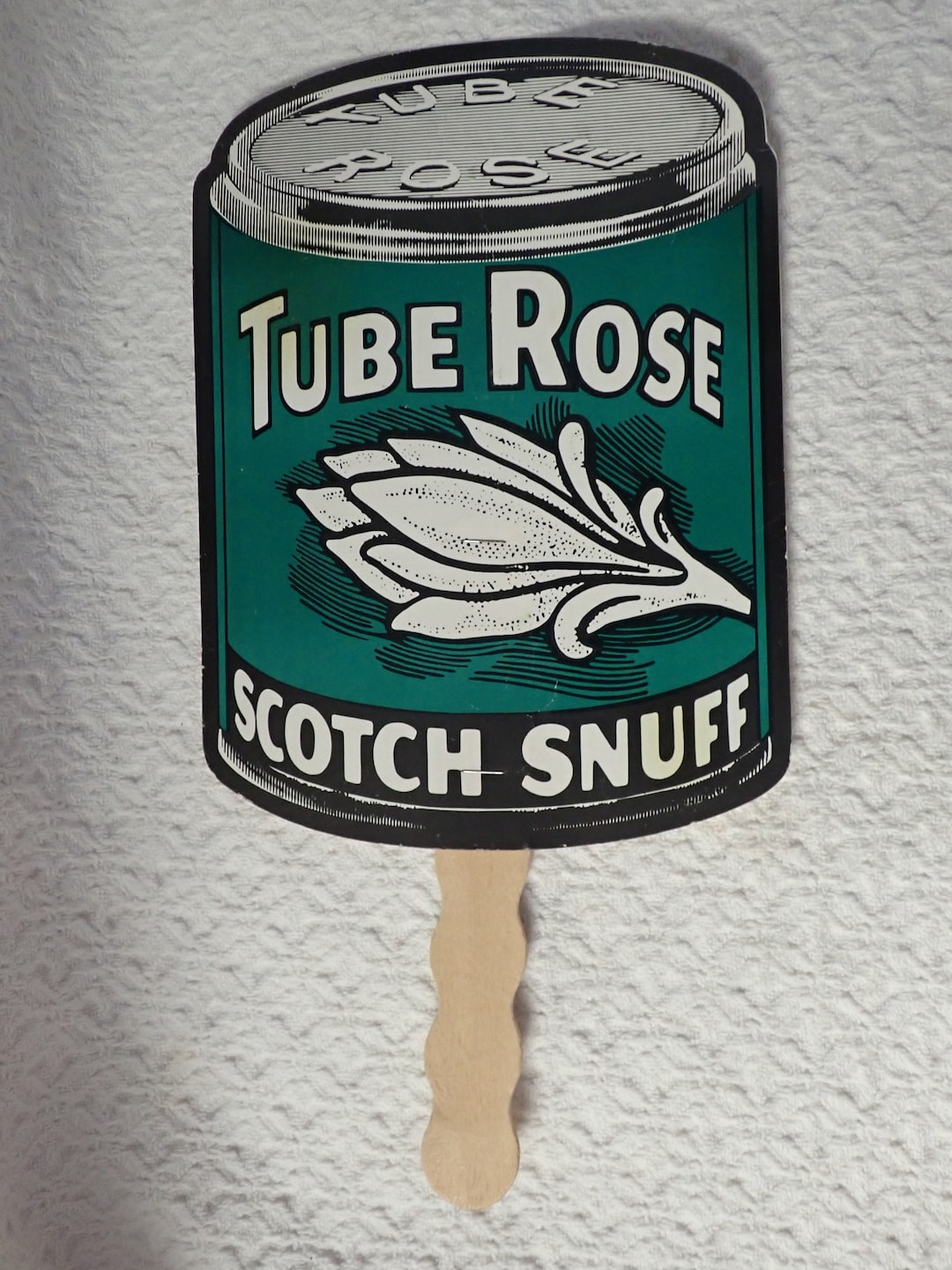 Vintage Advertising Hand Fan Tube Rose Snuff Dated 1986 Very Good