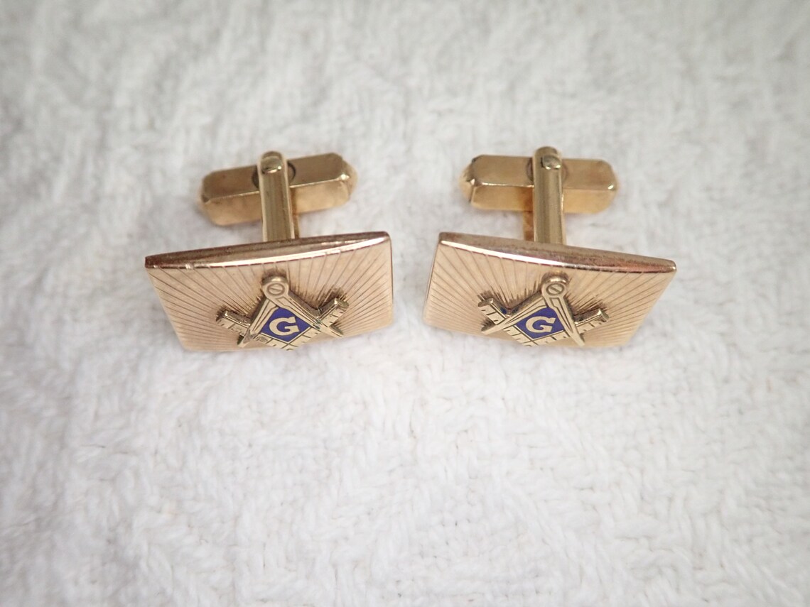 Vintage Masonic Cufflinks Anson Gold Tone With Blue Enamel Etsy