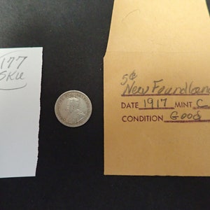 Vintage 5c Newfoundland 1917-C Silver Coin Canada Uncertified Not Graded