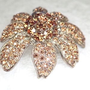 Vintage Stunning Rhinestone Brooch with Curved Petals and Raised Center Amber Colors Original Stones Lightly used Wedding Gifting Keepsake