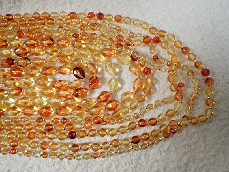 Variegated Amber Color Beads Drop is 13 Vintage 9 Strand Bead Necklace Large Exquisite.