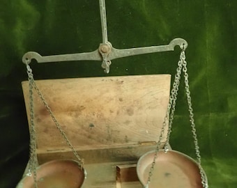 Antique Portable Small Apothecary Weight Scales with Original Wooden Carrying Box Very RARE
