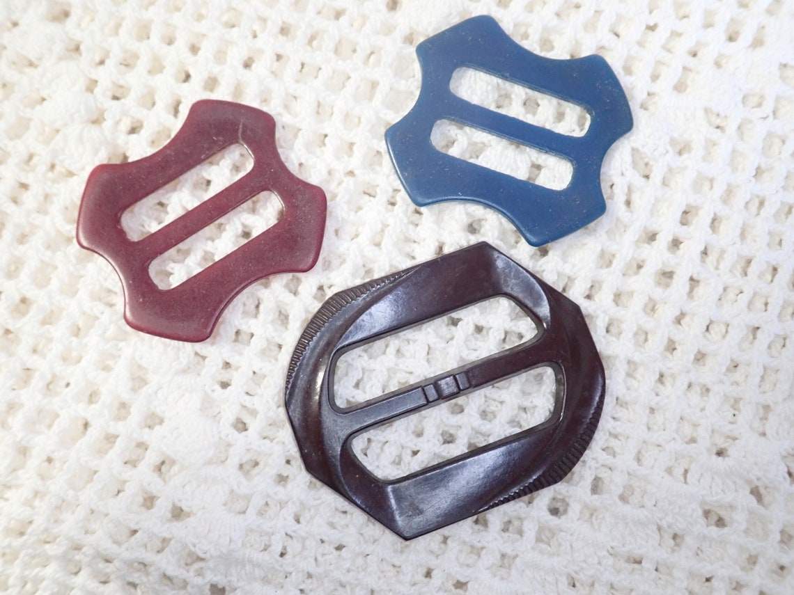 Lot of 3 Pretty Dress Belt Buckles Plastic Vintage 1940s50s Etsy