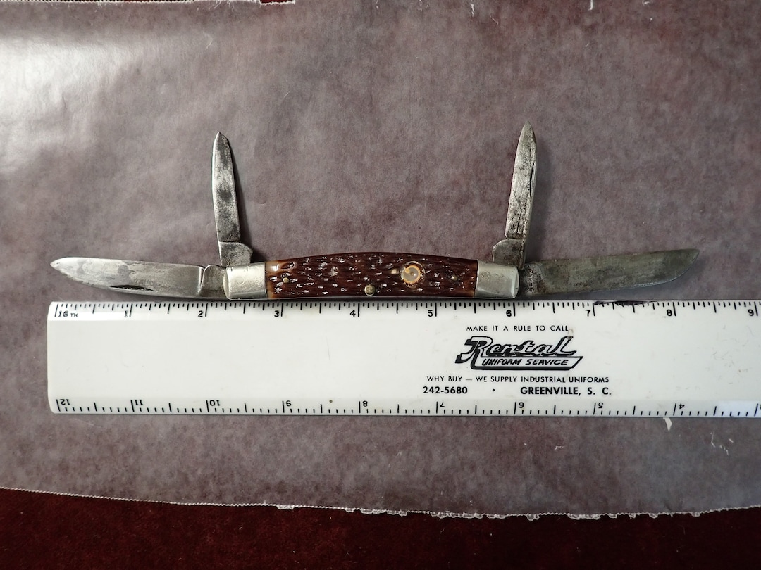 Boker Tree Brand Trapper Folding Knife Damascus Blades Jigged Brown