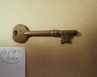 Vintage Brass Key 2 7/8" Long Solid Barrel Skeleton Padlock Other Marked Three Times #24, #24 and #2 Beautiful Patina Good Condition
