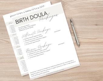 Birth Doula Packages Template | Editable Client Paperwork (PDF File)