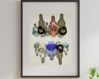 Bottle Alley/Creative Photography/Wall art/Digital Art/Bottles/Blue/Red/Shadows/Dining Room Art