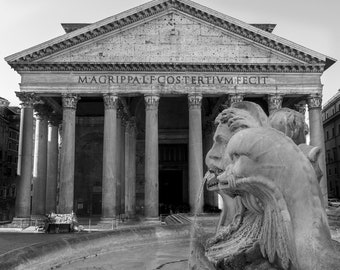 Pantheon/Rome/Roman/Architecture/Black and White/Fountain/Italy/Temple/Dome/WallArt/Digital Art/Photography/Piazza della Rotonda