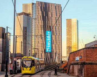 MCR Metrolink Gmex/Manchester art/Sunrise/Cityscape/Trams/Manchester Photography/Yellow Art/Digital Art/StreetPhoto/urban/Skyscrappers/Manc