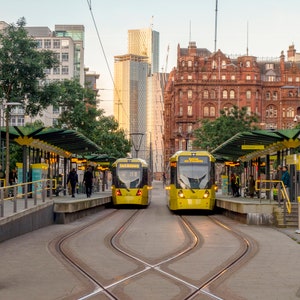 Manchester Metrolink/St Peters Square MCR/Manchester Art/Transportation/urban/Digital Art/Trams/Midland Hotel/Architecture/Manc/Yellow/Red