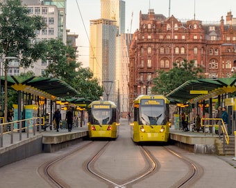 Manchester Metrolink/St Peters Square MCR/Manchester Art/Transportation/urban/Digital Art/Trams/Midland Hotel/Architecture/Manc/Yellow/Red