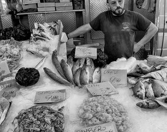 Sicilian Fish Market Photo: Black & White Italian Street Scene