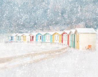 Beach Huts/ Snow/ Cornwall/ Cornish Beach Huts/ Winter Scene/ Snowing/ Creative Photography/ Wall Art/ Digital Art/ Bude/ South West England
