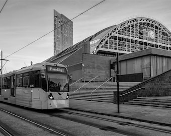 Manchester Gmex Tram/Metrolink/MCR/Manchester Art/Manchester Photography/Black and white/Wall Art/Digital Art/urban/architecture/Tram/Train