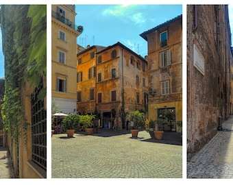 Italian Streets & Piazza Triptych/Rome/Street Scene/Photography/Digital Art/Italian Art/Architecture/Urban/Trio/Original Digital Art/Wallart