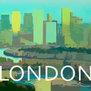 London/ Canary Wharf/River Thames/Retro/Urban/Digital Wall Art/Green/UK/Photography/Posters/Souvenir/Cityscape/Abstract images/Canada Square