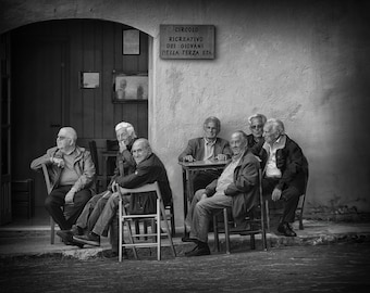 Social Club Get together/ Sicilian Men Black & White Photography Print: Castelbuono Italy/ Urban/ Villages/ Traditions/