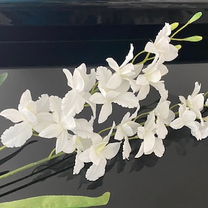 White Dendrobium Orchid Plant With Leaves, Artificial White Orchids, Realistic Cattleya Orchids, Nearly Natural Orchid, Real Look Orchids image 10