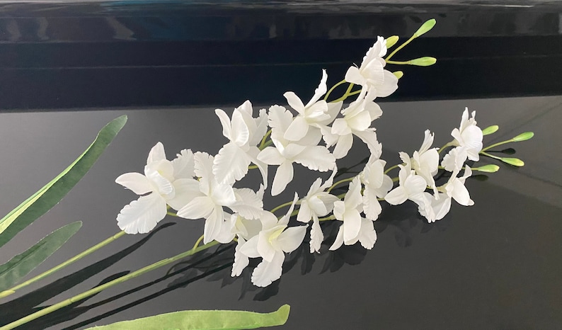 White Dendrobium Orchid Plant With Leaves, Artificial White Orchids, Realistic Cattleya Orchids, Nearly Natural Orchid, Real Look Orchids image 10