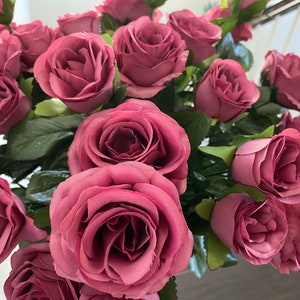 Mauve Pink Rose bush, Artificial Maroon Rose bush, Dark Pink Faux Roses, Silk Wedding Flowers, Floral Decor, Floral Arraging, Spring Flowers